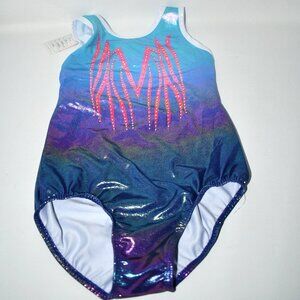 BAOHULU Girls Gymnastics Leotard, Shiny Rhinestone, Open Back, Blue, Size 10A NW